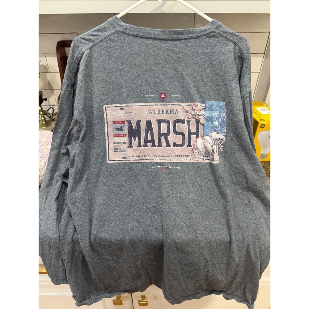 Southern Marsh Mens Alabama License Plate Long Sleeve Pocket T-Shirt Gray XL